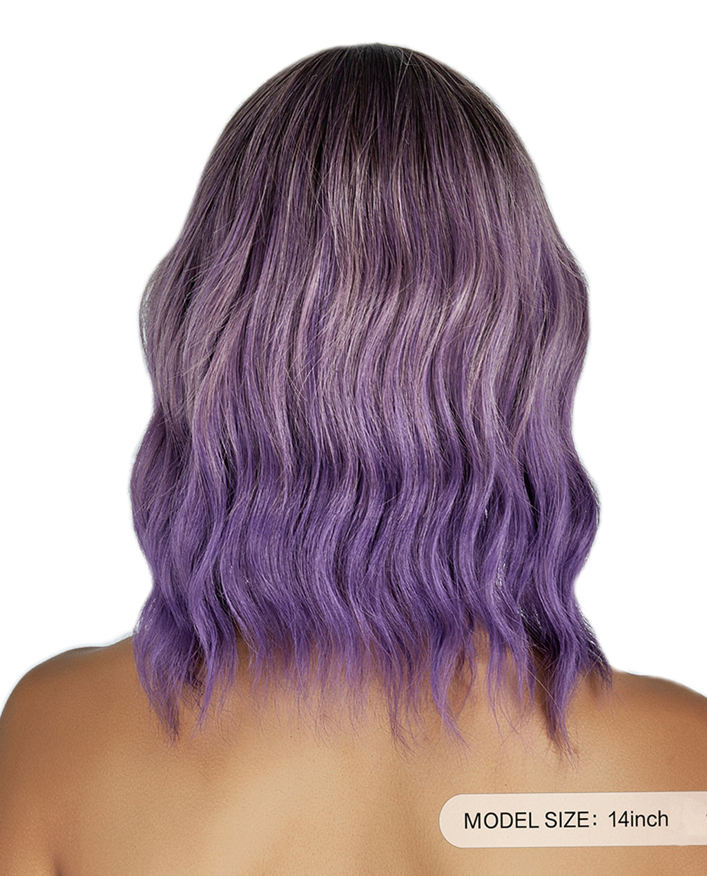 Short Wavy Synthetic Wig with Ombre Purple Bangs - ABHAIR