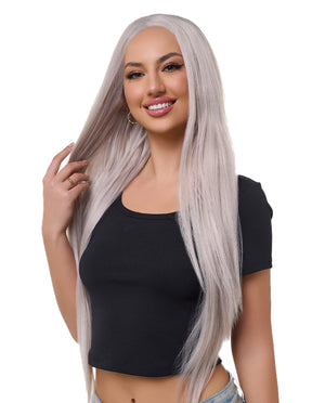 24"  Grey Long Straight Synthetic Lace Front Wig - ABHAIR