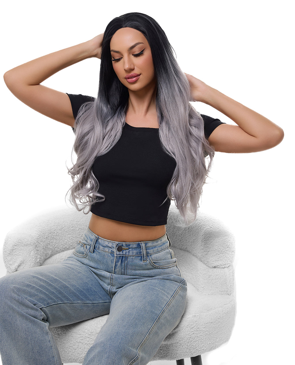 Gray Mix Ombre 22" Body Wave Synthetic Lace Front Wig - ABHAIR