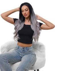 Gray Mix Ombre 22" Body Wave Synthetic Lace Front Wig - ABHAIR