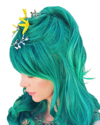 Gradient Green Swept Bang Synthetic Wavy Costume Wig - ABHAIR