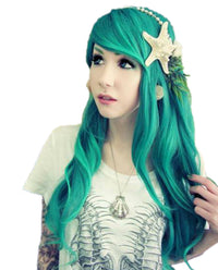 Gradient Green Swept Bang Synthetic Wavy Costume Wig - ABHAIR