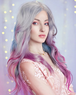 Gray Multi-Color Ombre 22" Wavy Synthetic Lace Front Wig - ABHAIR