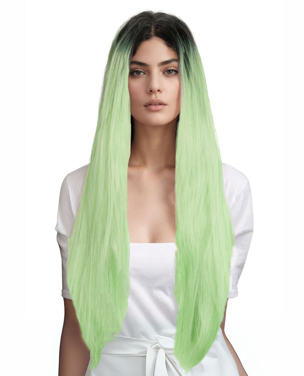 ? MELEE 24” GREEN OMBRÉ STRAIGHT LACE FRONT WIG? Amazon.com : GGEDUO Green Ombre Lace Front Wig Human Hair  main image 4