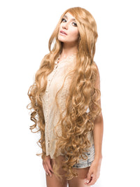 100cm Light Brown Fluffy Wavy Synthetic Wig