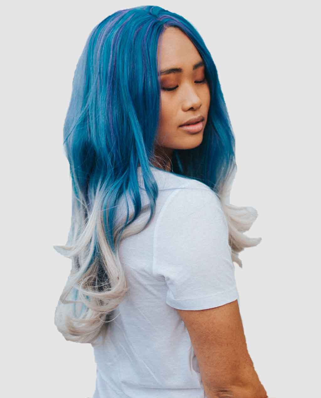 Blue/Gray Wavy 18" Synthetic Lace Front Wig