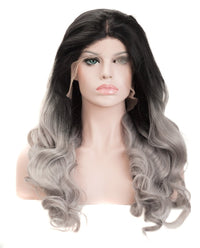 Gray Mix Ombre 22" Body Wave Synthetic Lace Front Wig - ABHAIR