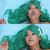Gradient Green Swept Bang Synthetic Wavy Costume Wig - ABHAIR