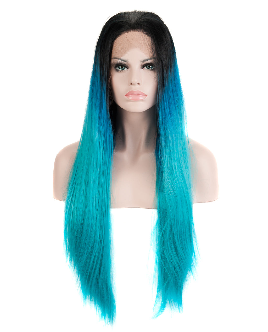 Blue/Black 24" Straight Ombre Synthetic Lace Front Wig