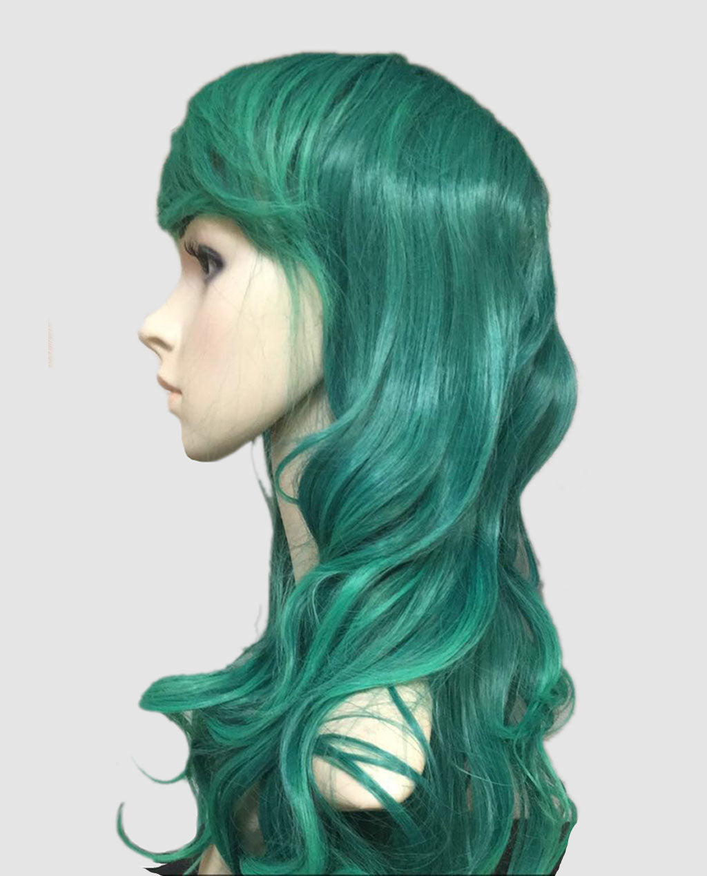 Gradient Green Swept Bang Synthetic Wavy Costume Wig - ABHAIR