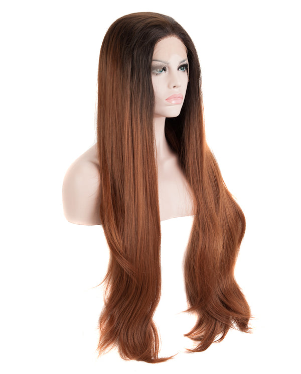 Synthetic Black/Brown 24" Straight Ombre Lace Front Wig