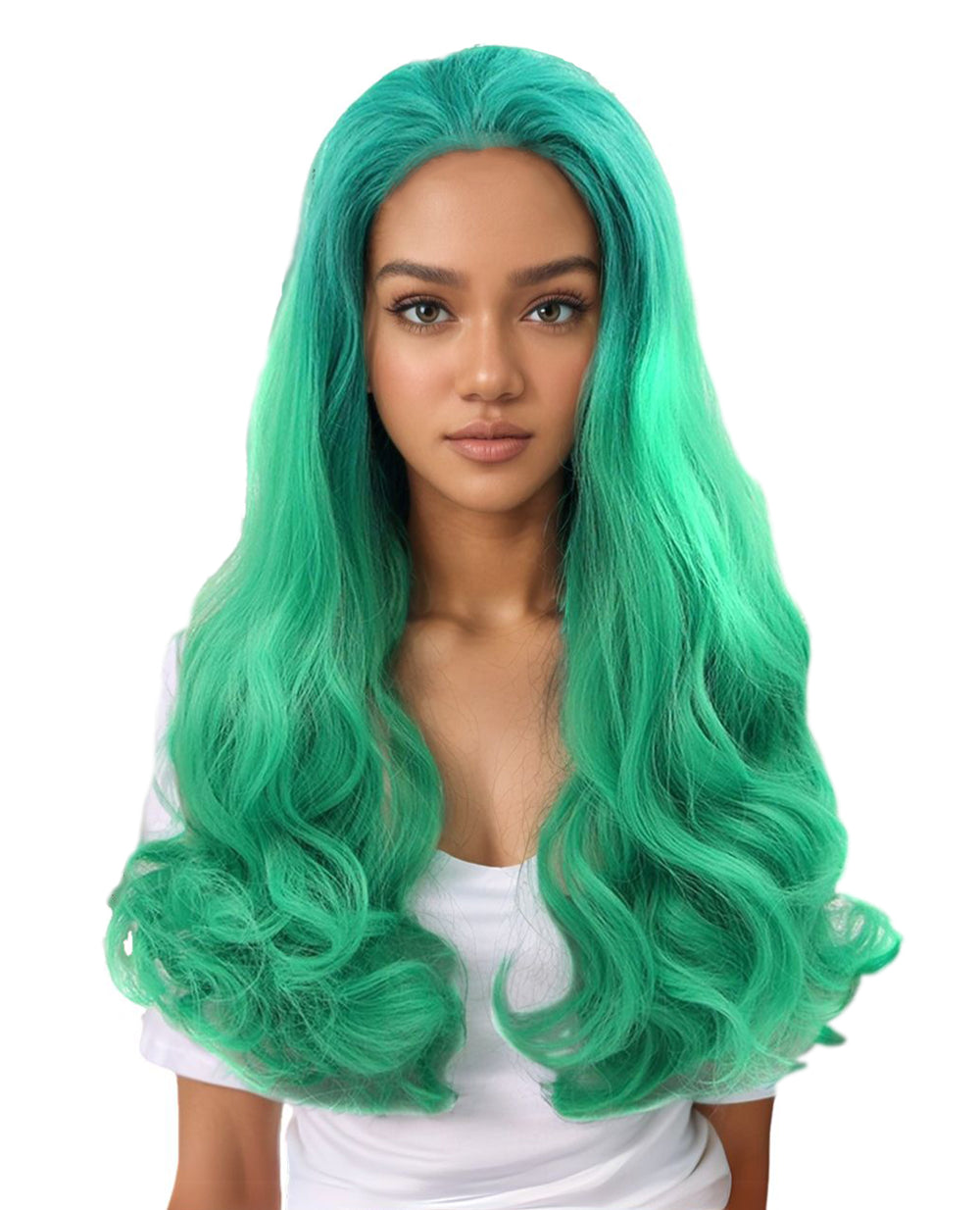 Long Green Wavy Synthetic Lace Front Wig – ABHAIR display picture 3