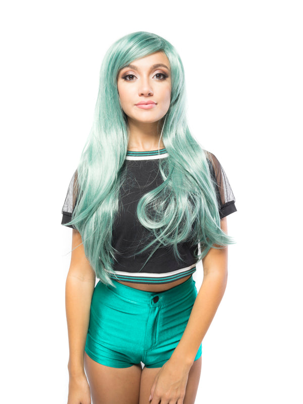 Long Straight Green Color Lolita Heat Resistant Synthetic Costume Cosplay Wig