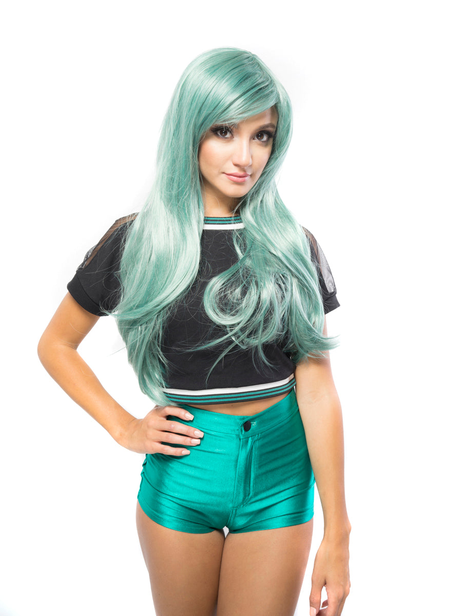 Long Straight Green Color Lolita Heat Resistant Synthetic Costume Cosplay Wig