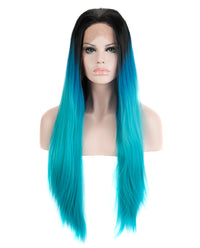 Blue/Black 24" Straight Ombre Synthetic Lace Front Wig