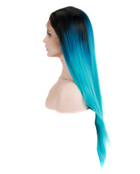 Blue/Black 24" Straight Ombre Synthetic Lace Front Wig