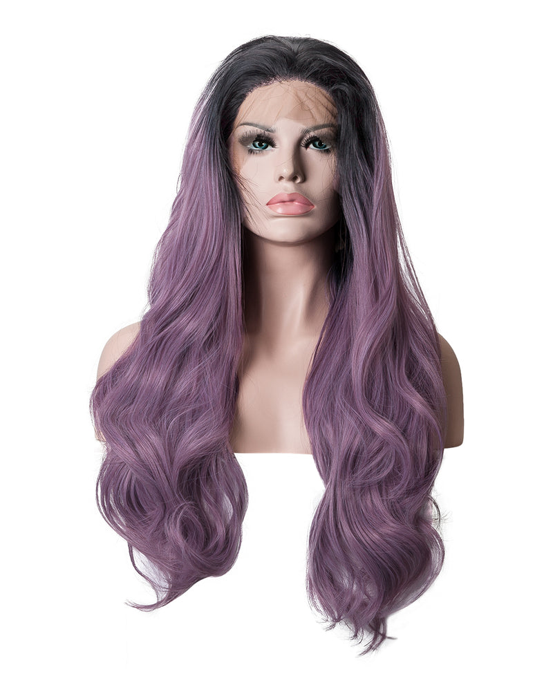 Black/Lavender Wavy 22" Synthetic Lace Front Wig