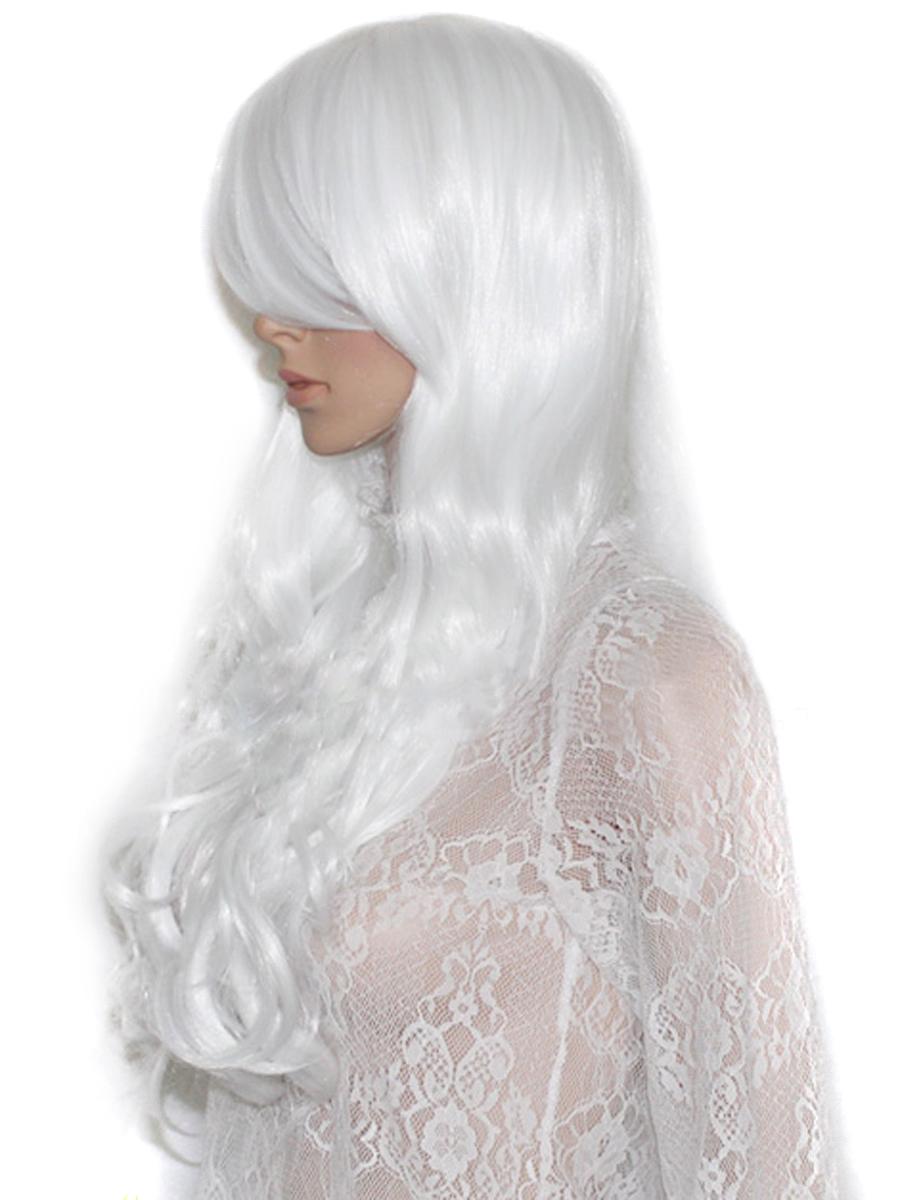 Ice White Swept Bang Wavy Costume Wig