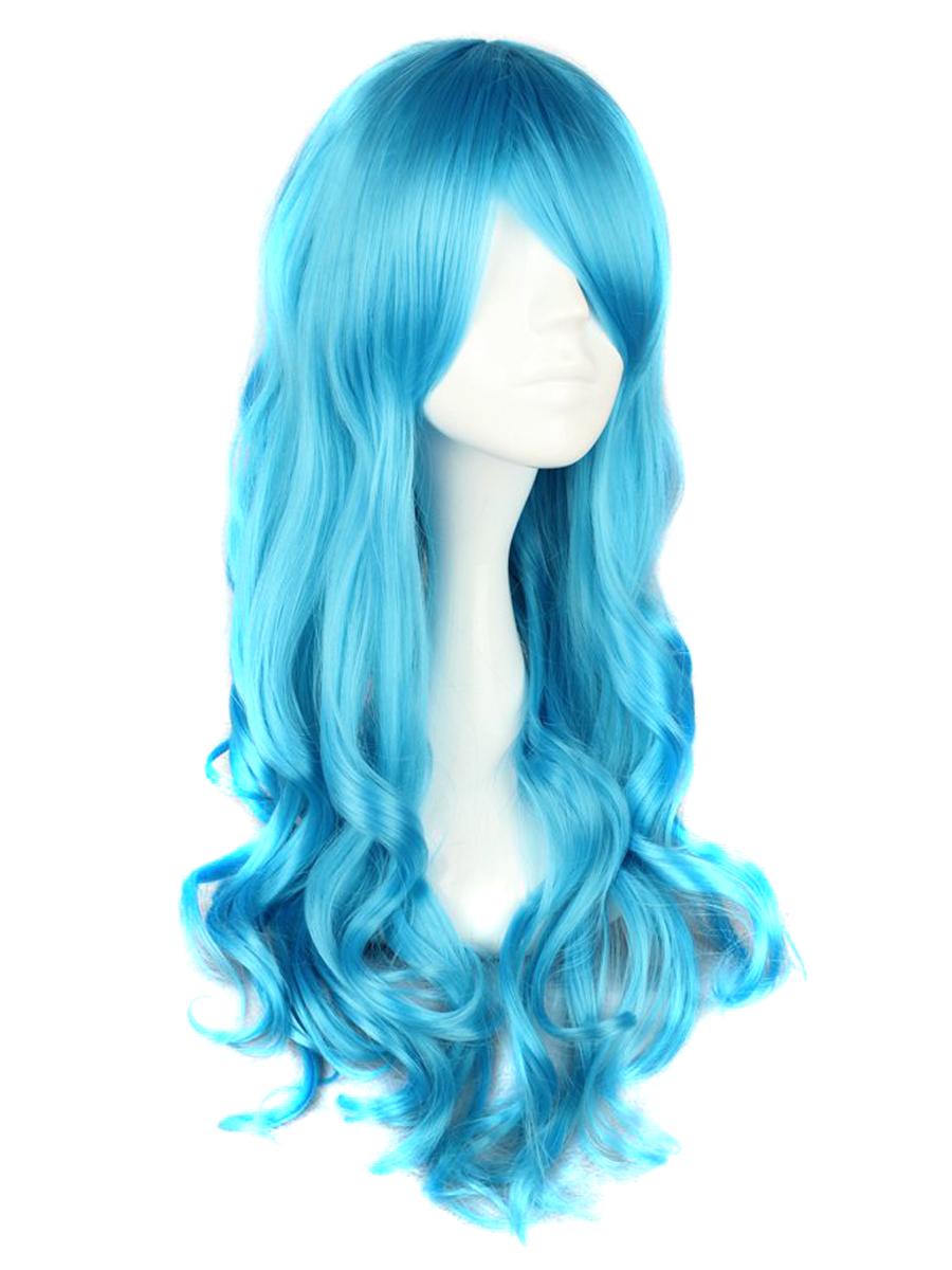 Long Curly Synthetic Lolita Costume Wig - Blue