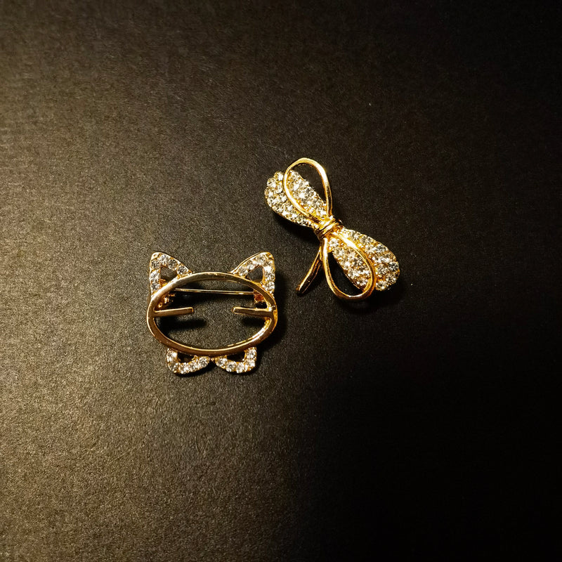 Jesayem 2 Pieces Brooch Pins Gold Crystal Ladies Brooch