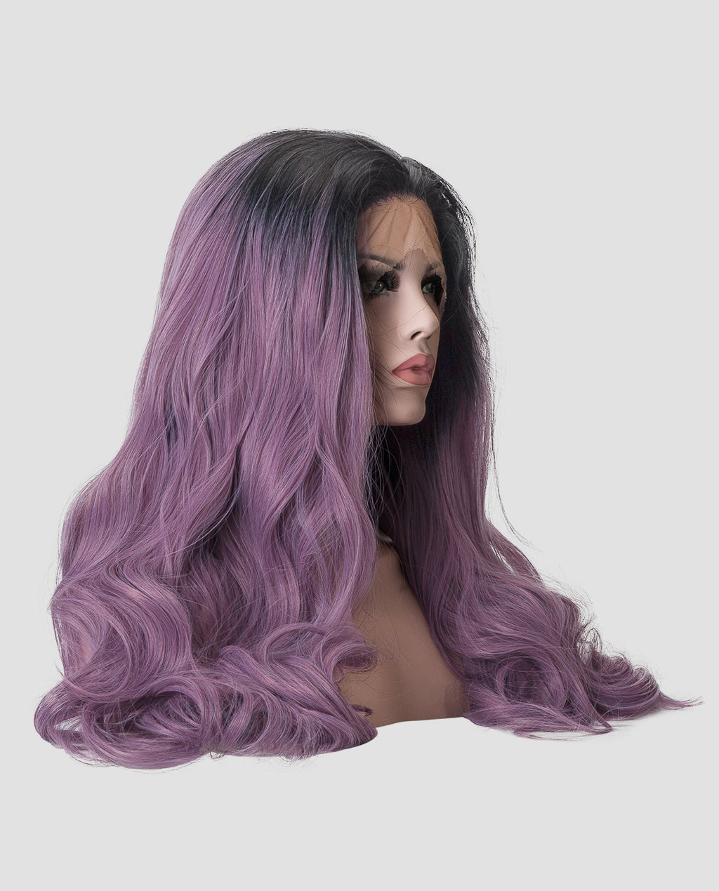 Black/Lavender Wavy 22" Synthetic Lace Front Wig