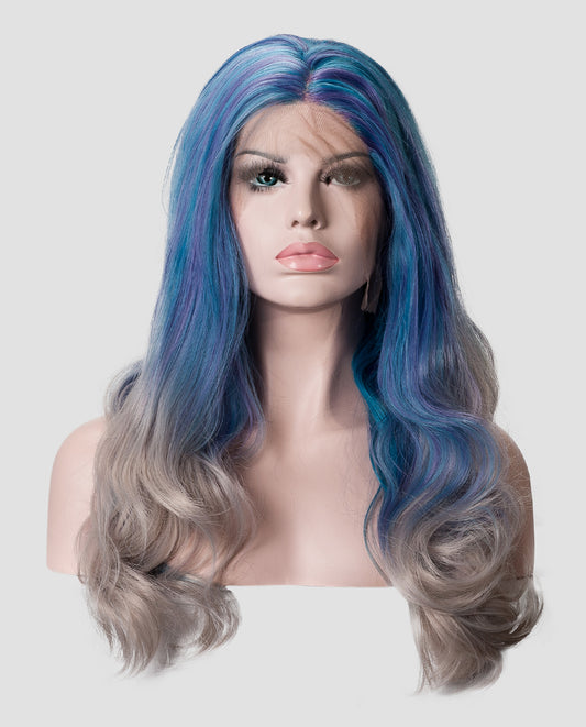 Blue/Gray Wavy 18"  Synthetic Lace Front Wig