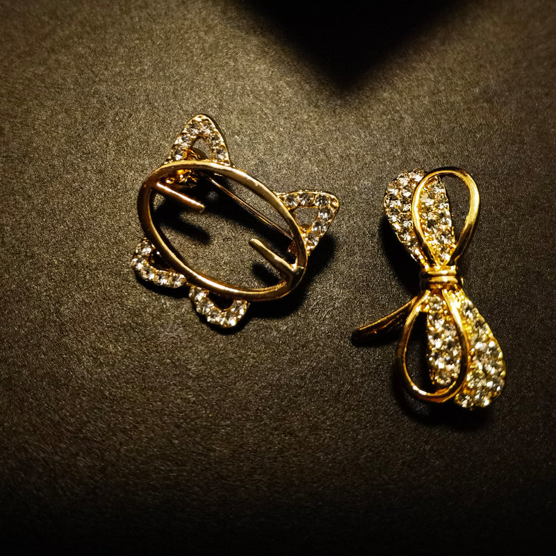 Jesayem 2 Pieces Brooch Pins Gold Crystal Ladies Brooch