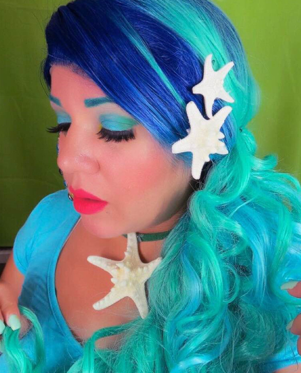 Bright Blue Ombre 24" Wavy Wig